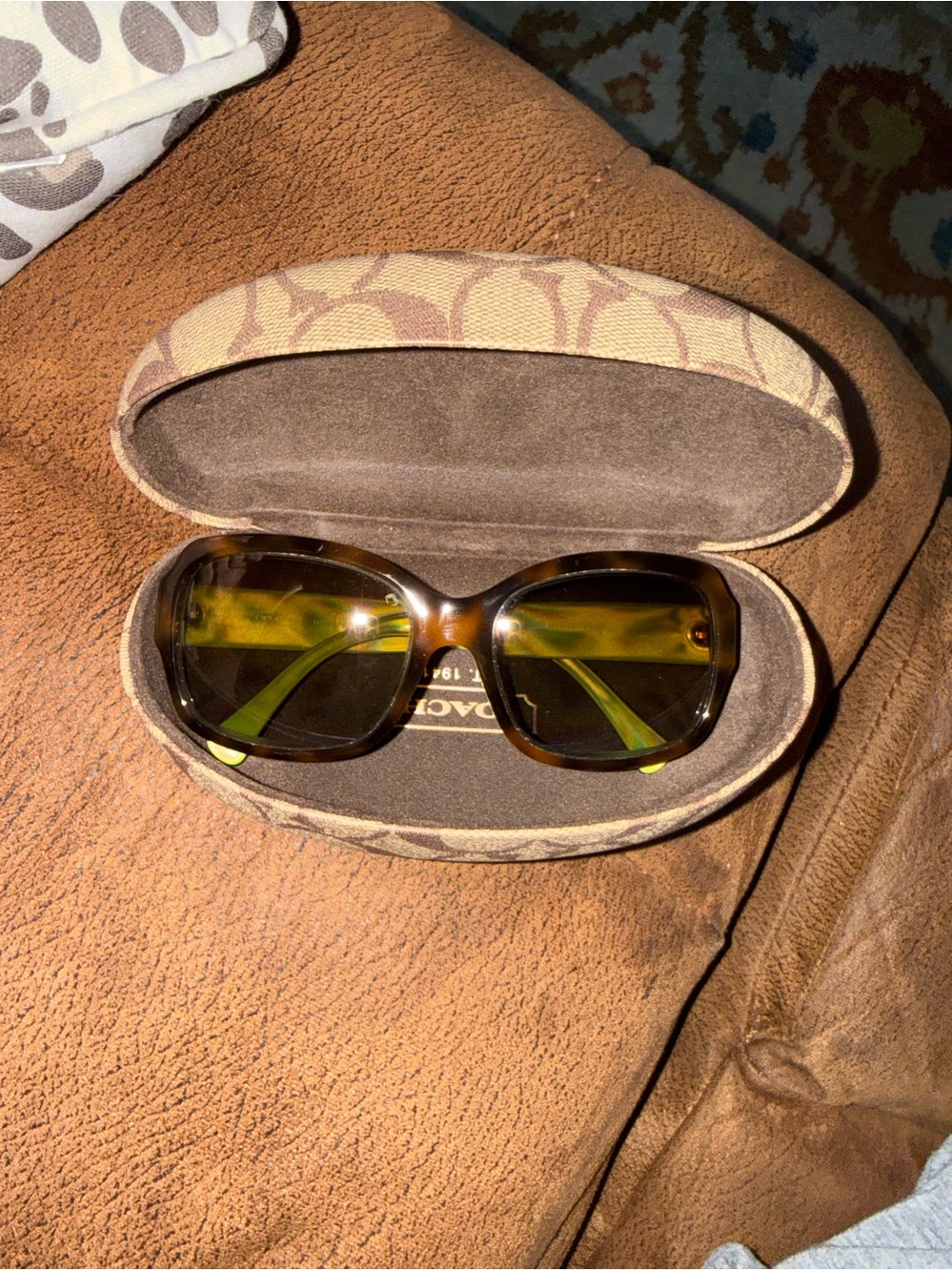 Coach prescription glasses with Signature 'C' Pattern Eyeglass Case.